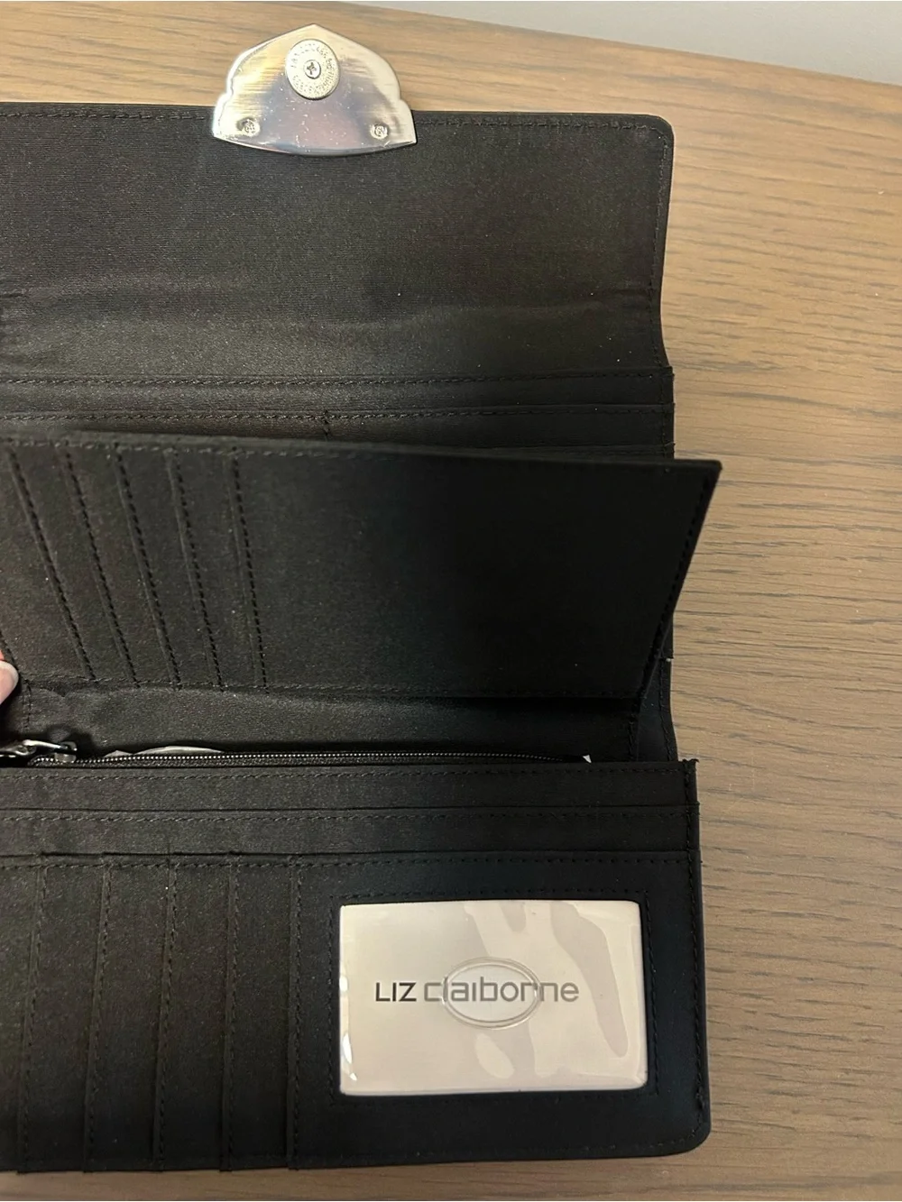 Liz Claiborne Black Wallet with Silver Logo Plate